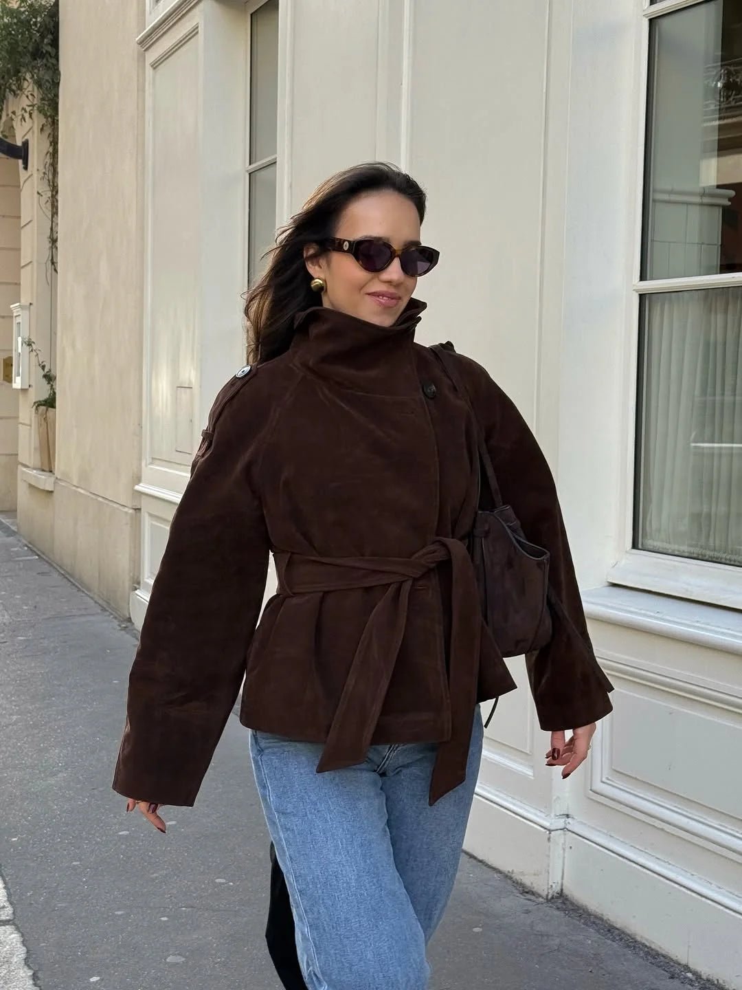 Trench Josie in eco-camoscio con collo alto