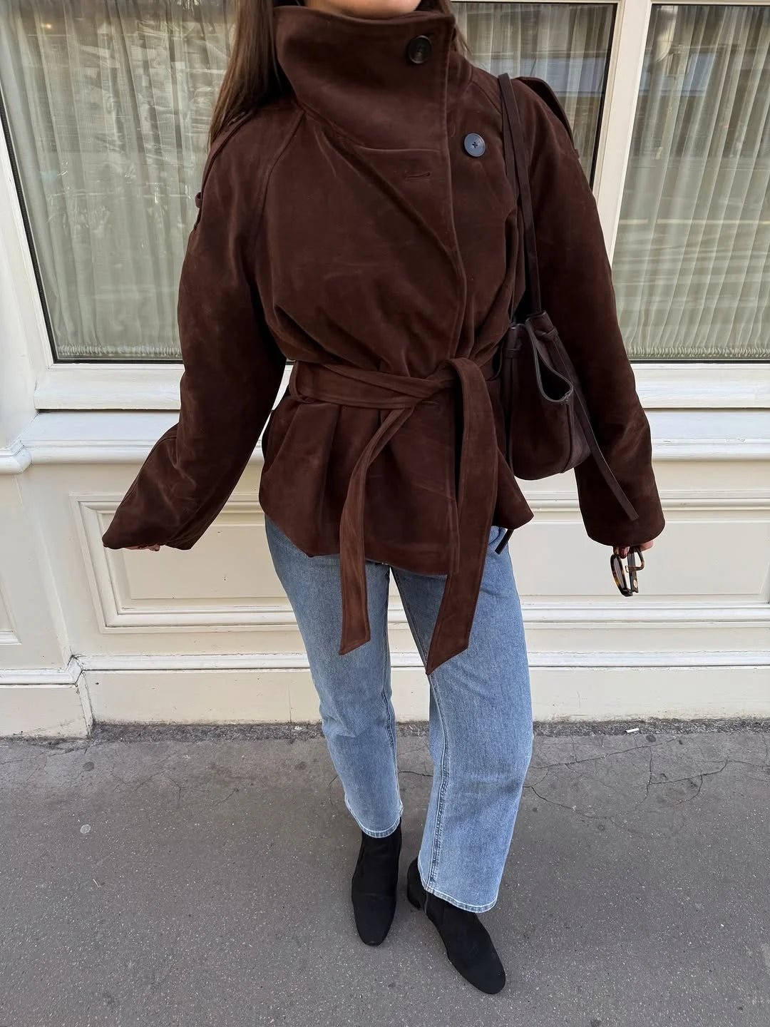 Trench Josie in eco-camoscio con collo alto