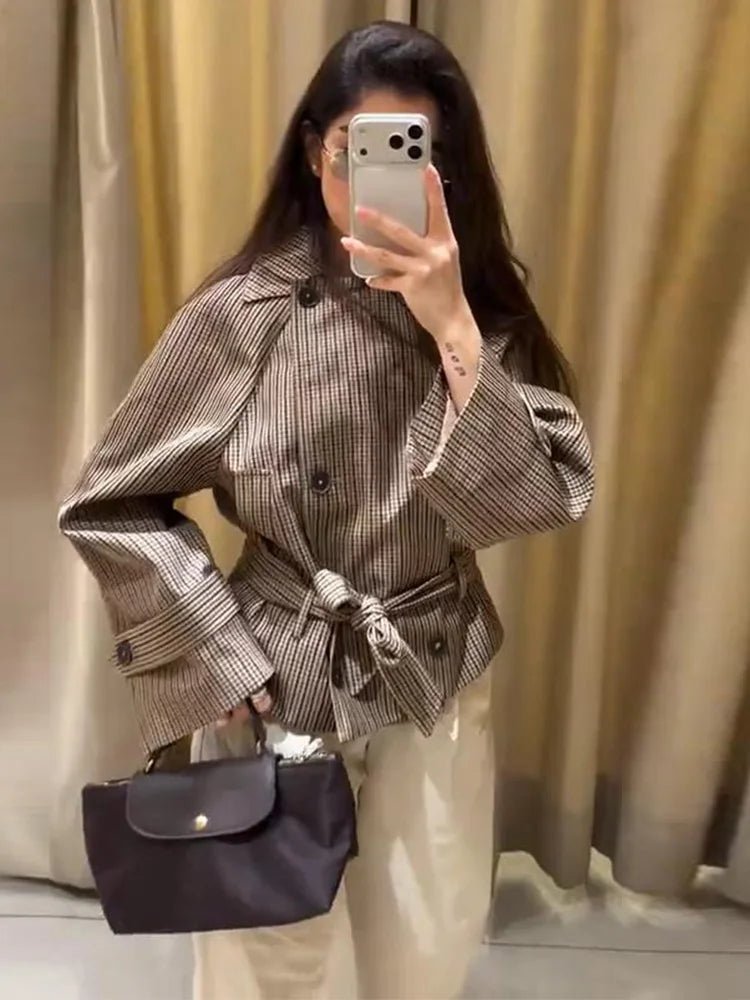 Trench coat a quadri Melissa con cintura