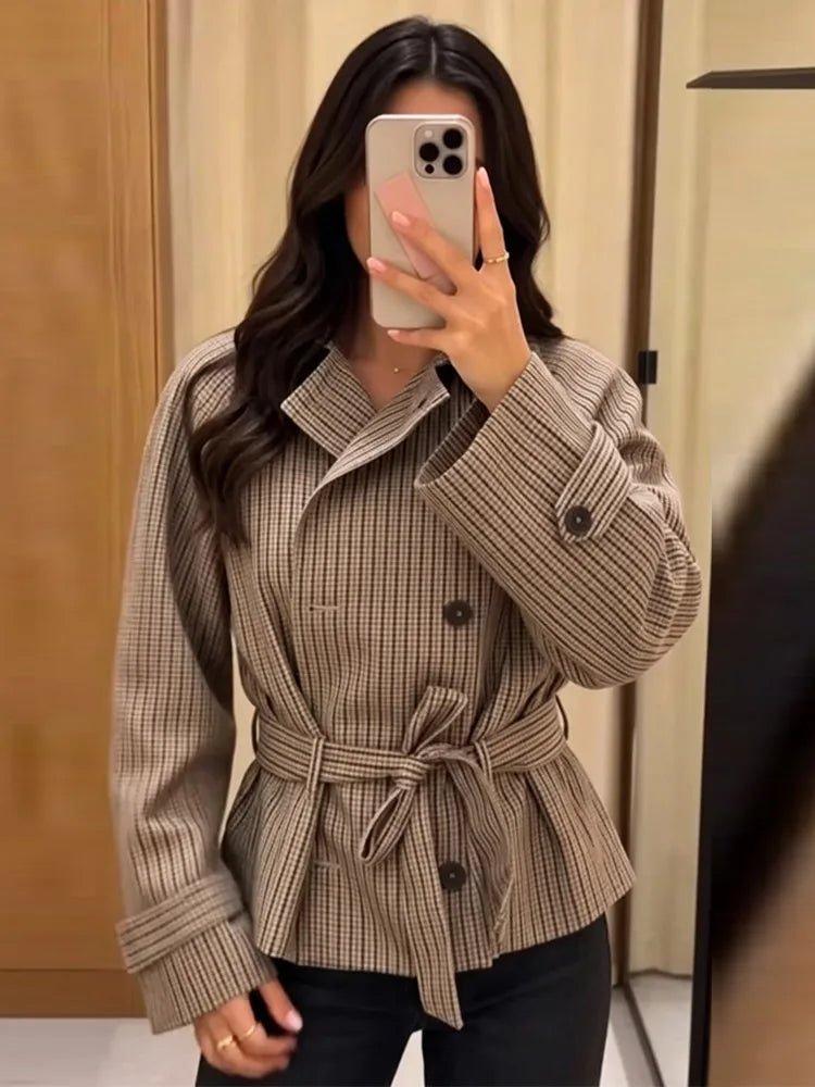 Trench Fiona a quadri con collo alto