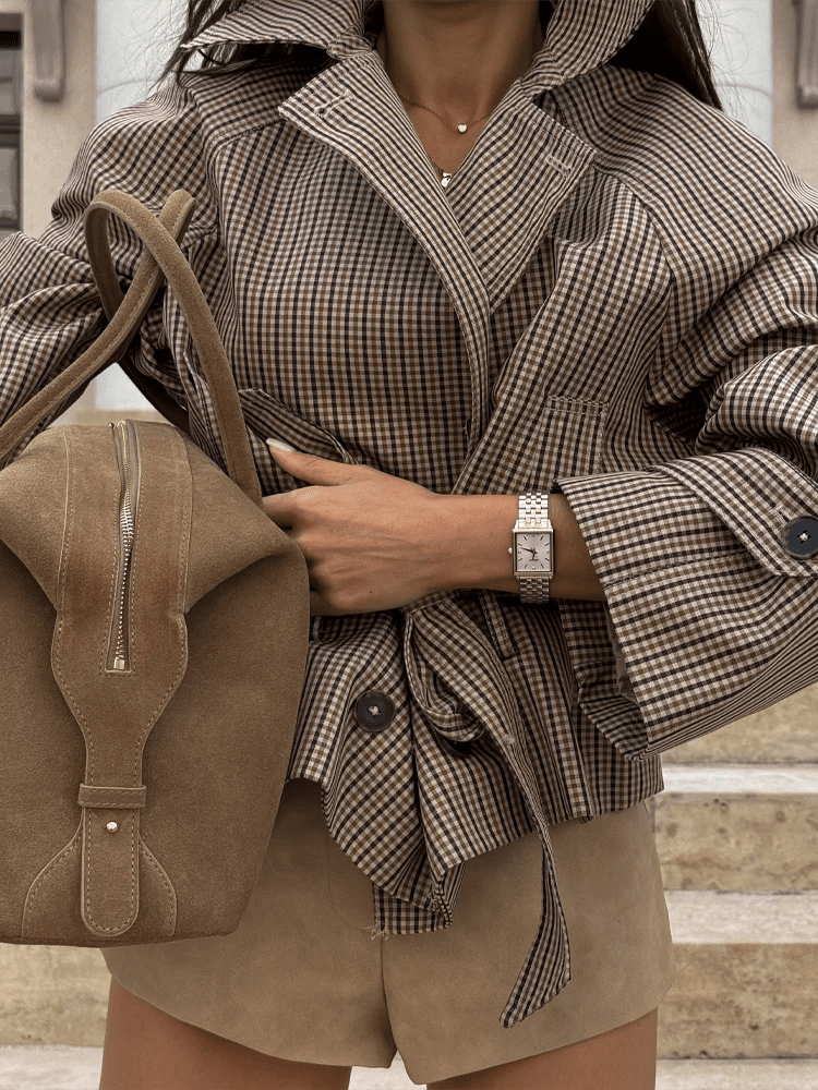 Trench Fiona a quadri con collo alto