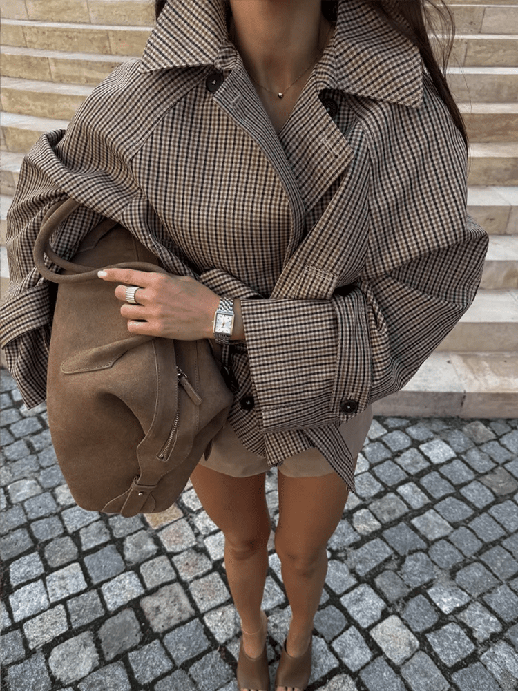 Trench Fiona a quadri con collo alto