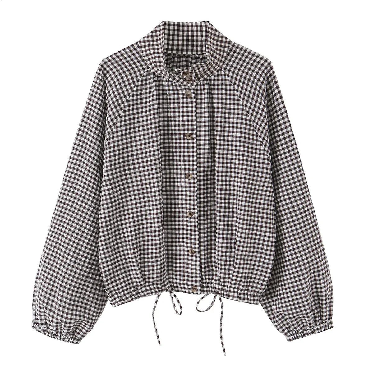 Giacca Mila a quadri con collo alto e coulisse