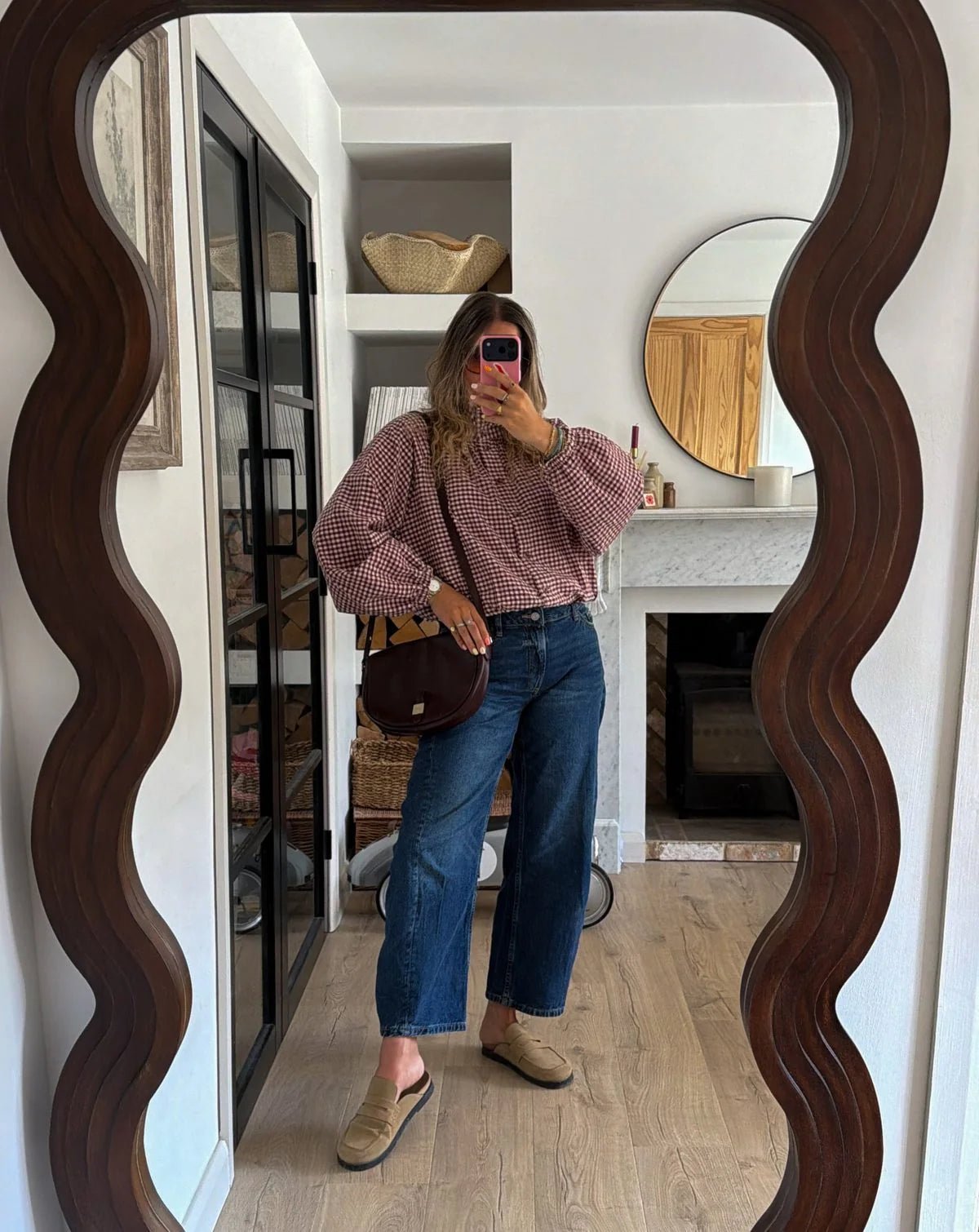 Giacca Mila a quadri con collo alto e coulisse