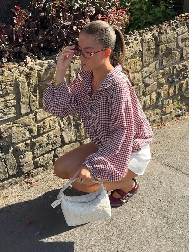 Giacca Mila a quadri con collo alto e coulisse