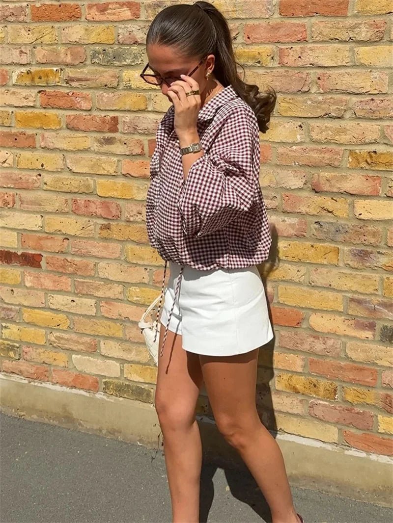 Giacca Mila a quadri con collo alto e coulisse