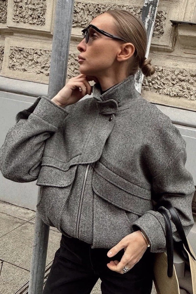 Cappotto Lily a spina di pesce con collo alto