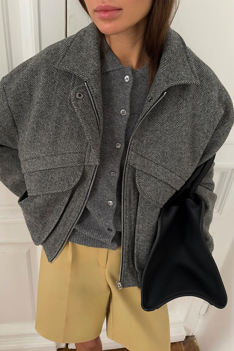 Cappotto Lily a spina di pesce con collo alto