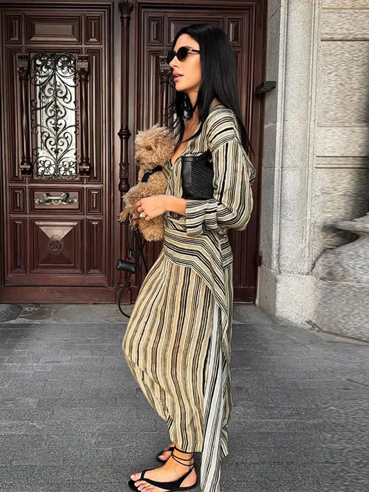 Abito lungo a righe con scollo a V Tessa