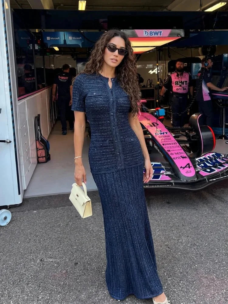 Abito maxi in maglia con paillettes Sadie