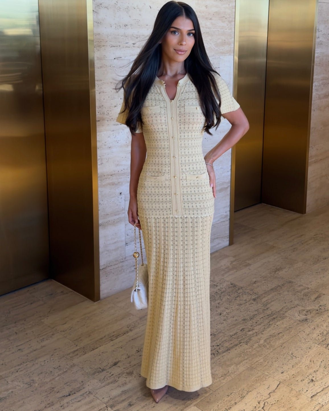 Abito maxi in maglia con paillettes Sadie