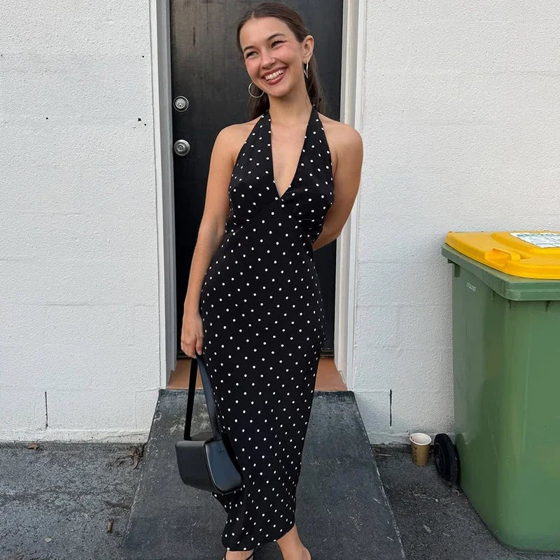 Abito midi a pois con scollo all’americana Zoe