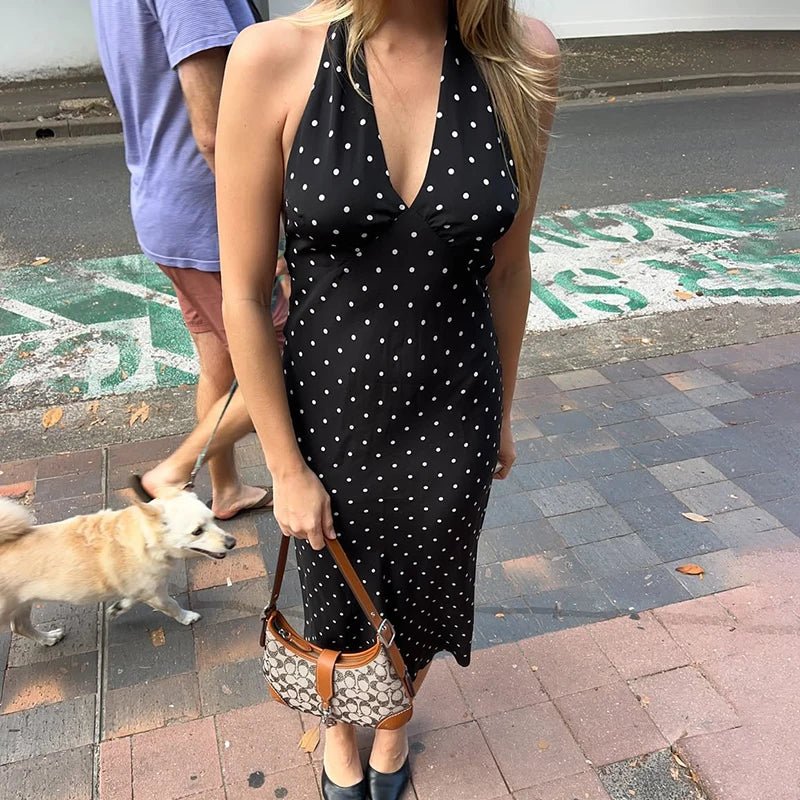 Abito midi a pois con scollo all’americana Zoe