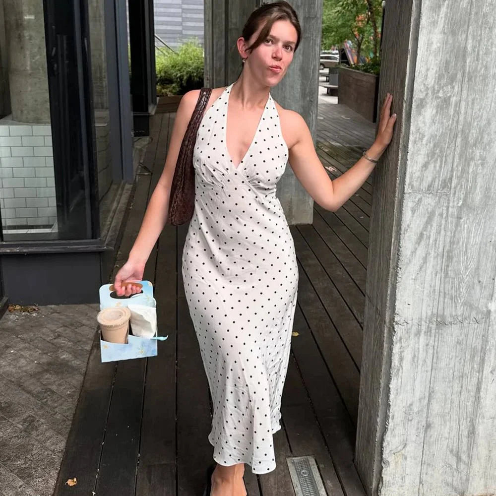 Abito midi a pois con scollo all’americana Zoe