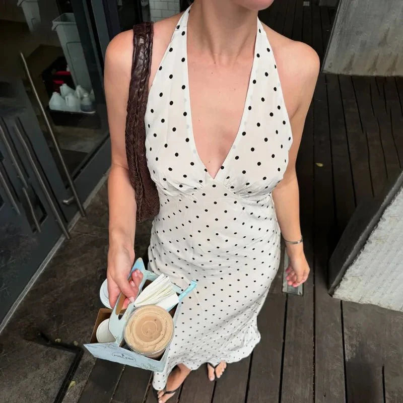 Abito midi a pois con scollo all’americana Zoe