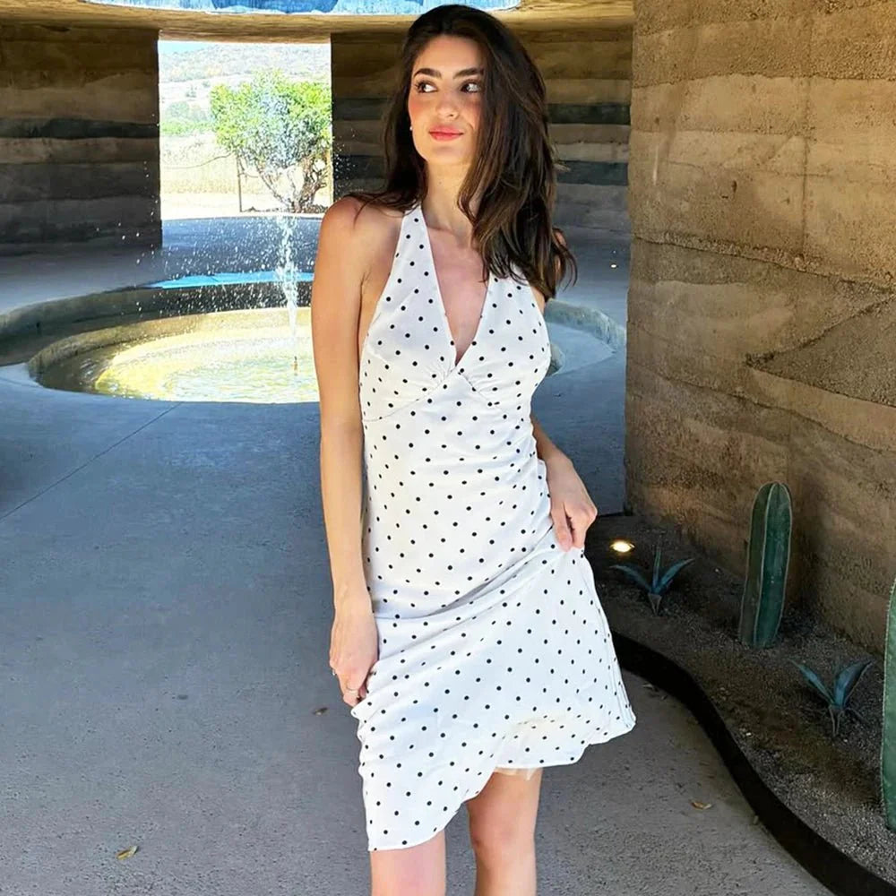 Abito midi a pois con scollo all’americana Zoe