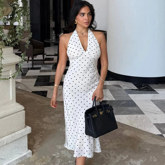 Abito midi a pois con scollo all’americana Zoe