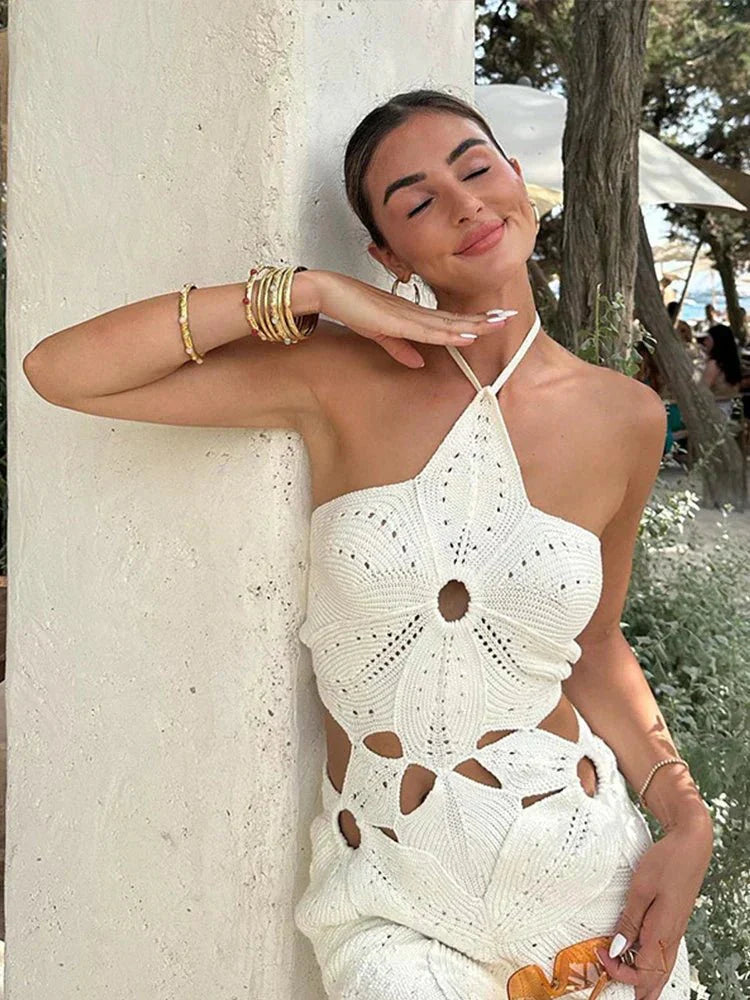 Lorna mini abito in crochet con scollo halter