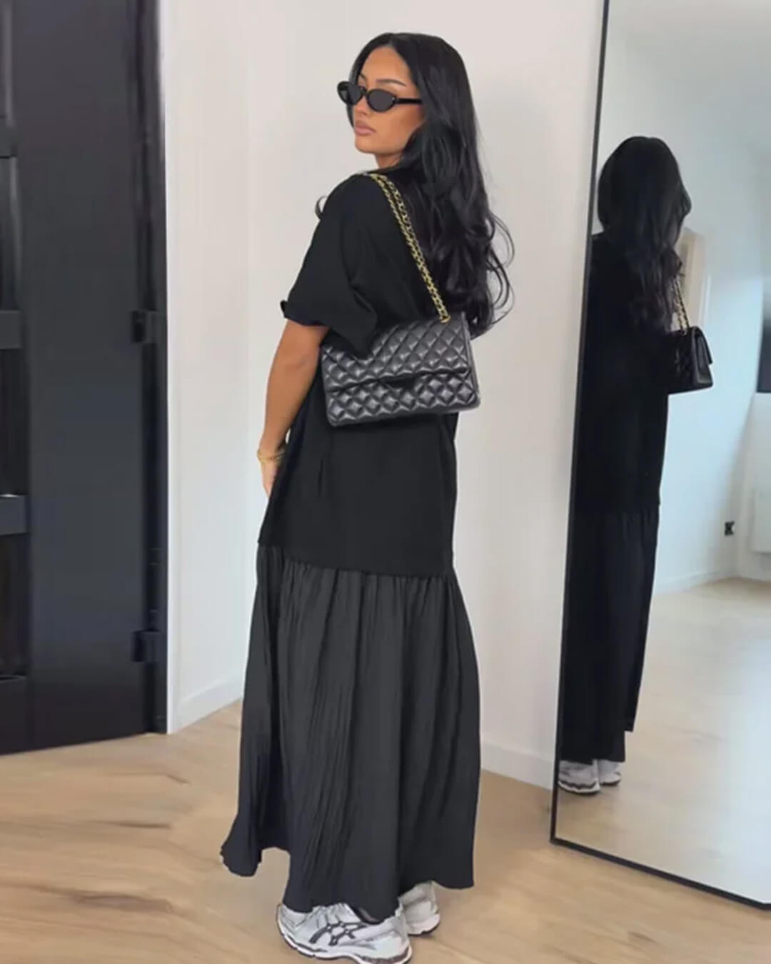 Abito midi Amybeth plissé patchwork