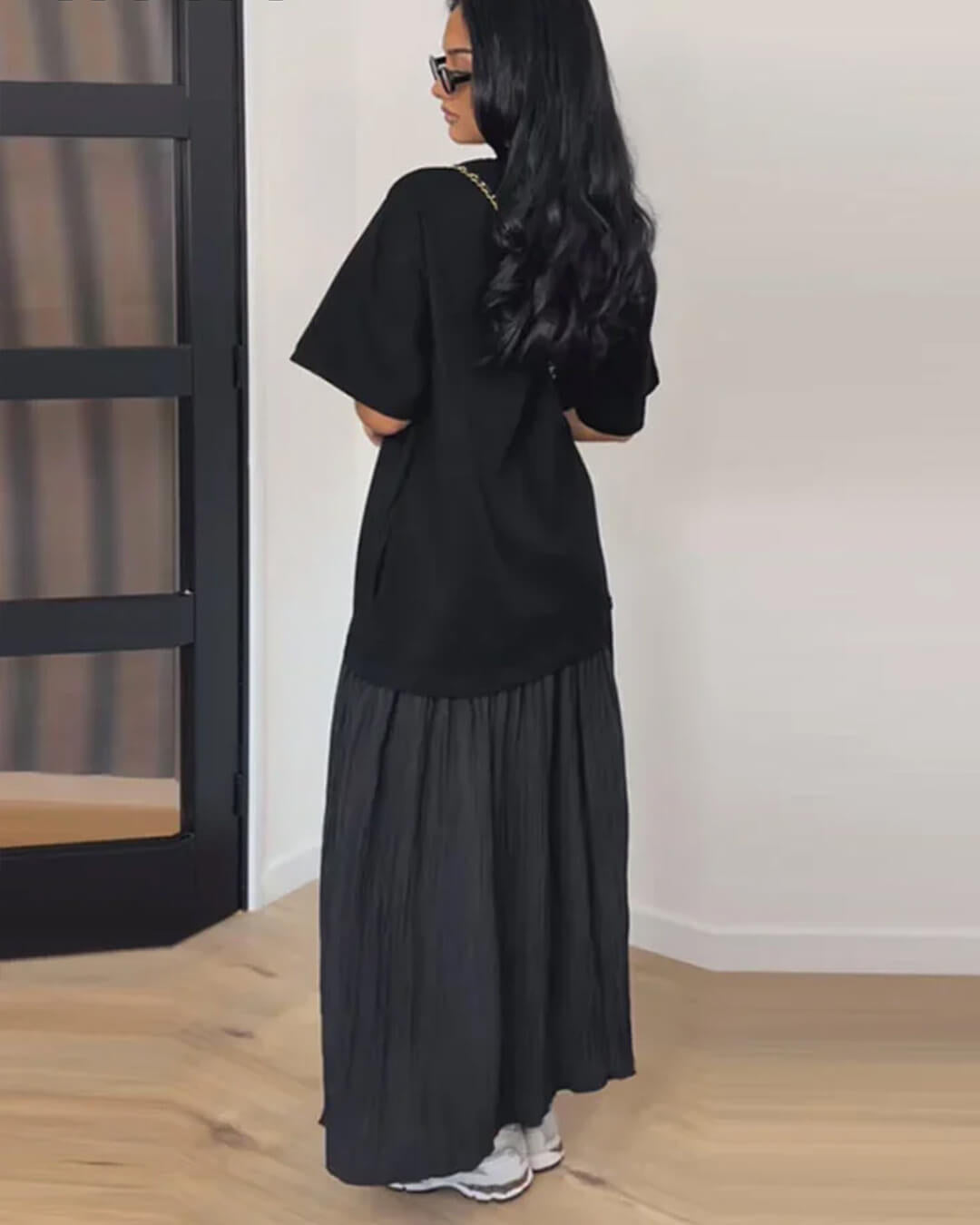 Abito midi Amybeth plissé patchwork