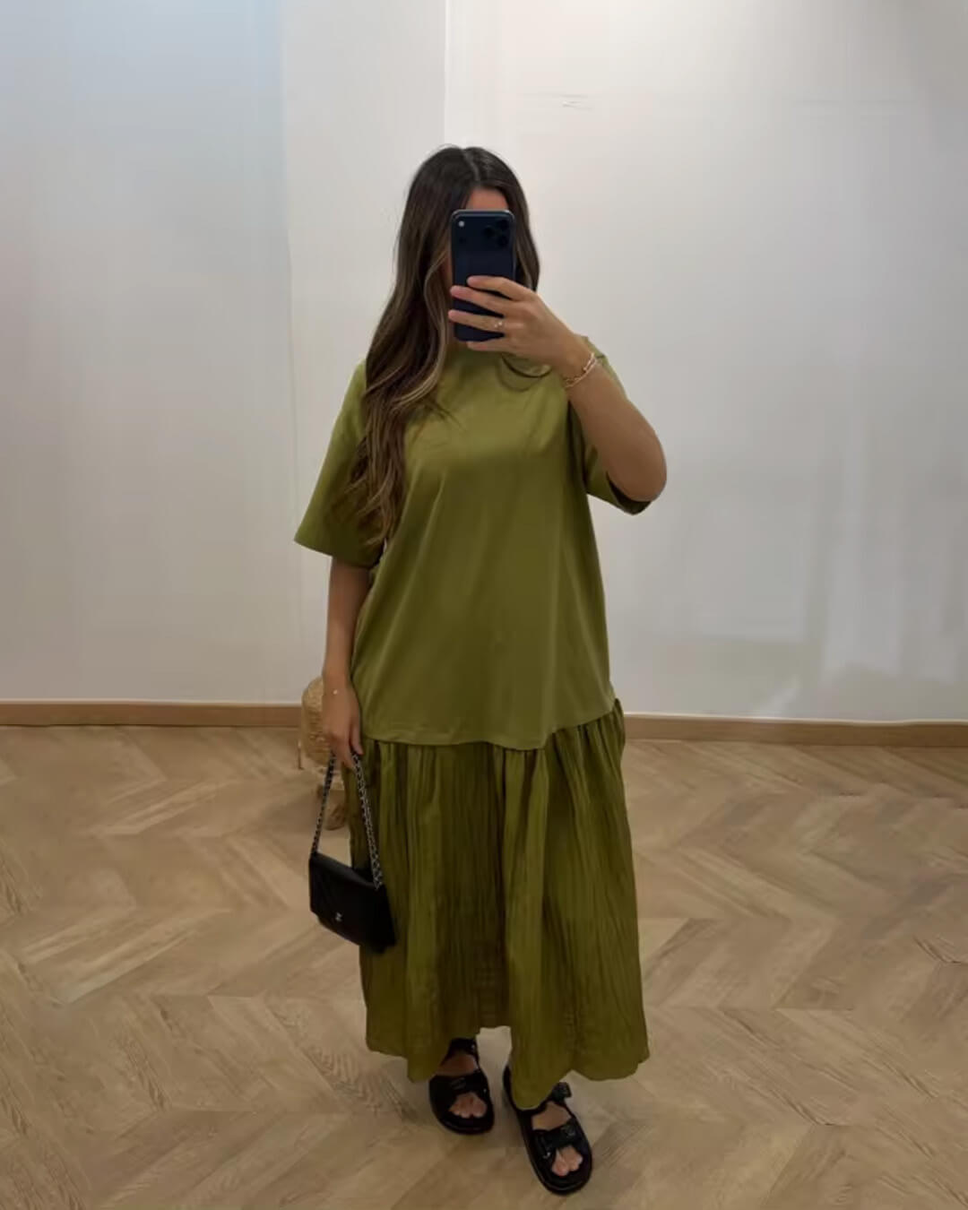 Abito midi Amybeth plissé patchwork