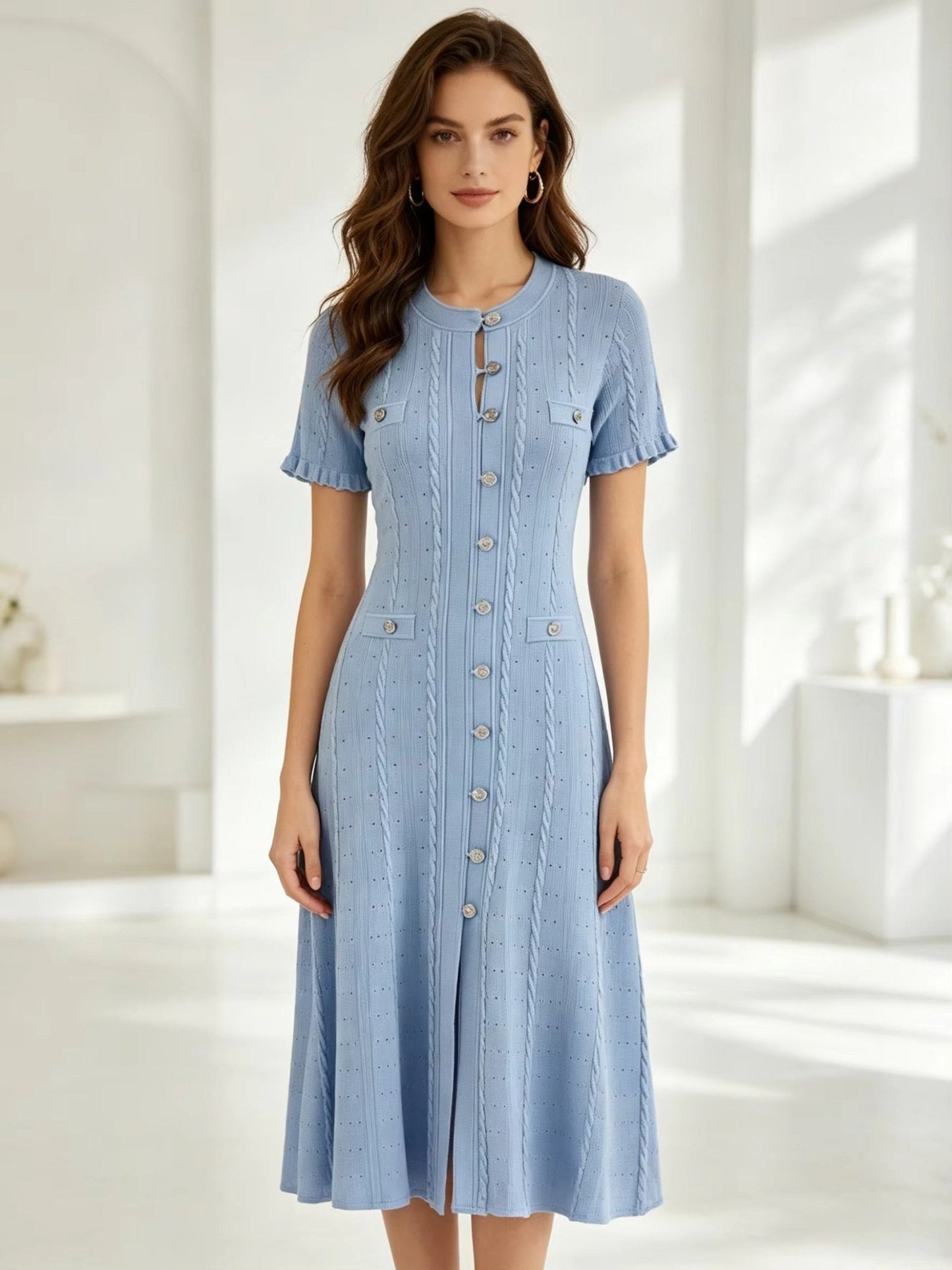 Abito midi in maglia Margot con bottoni frontali