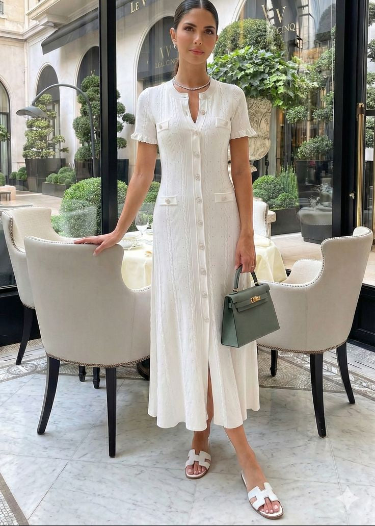 Abito midi in maglia Margot con bottoni frontali