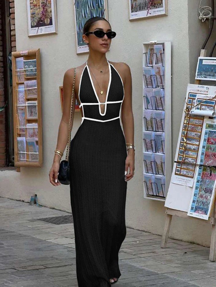 Hannie. Vestito maxi halter con allacciatura