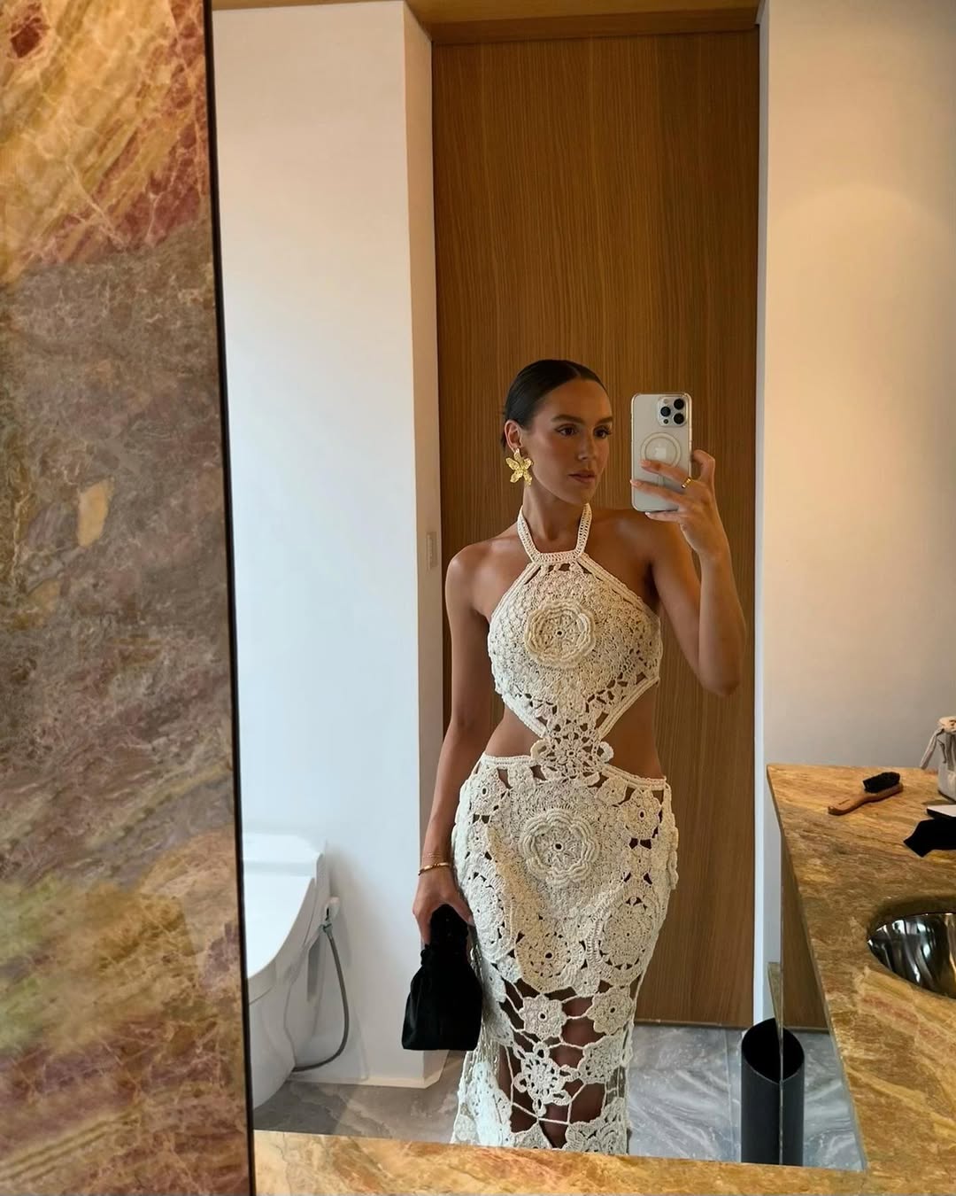 Svetlana vestito lungo in crochet trasparente
