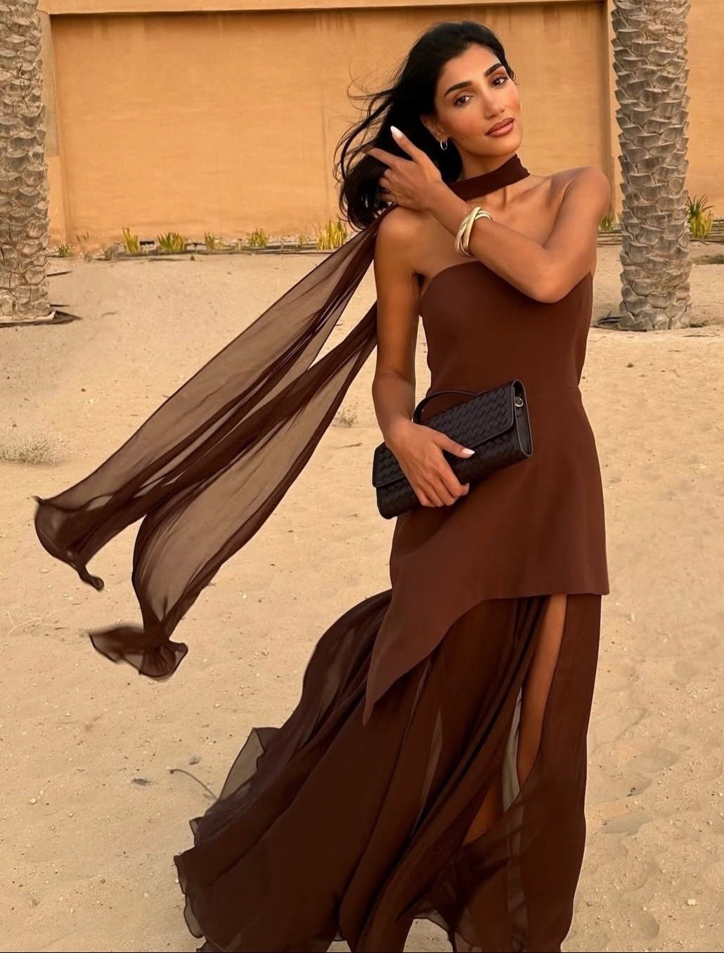 Abito lungo senza spalline Valentina in rete