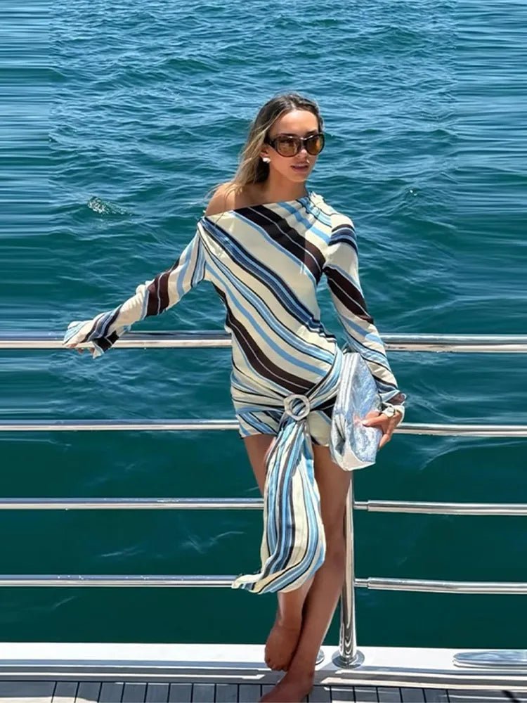 Nadira abito mini a righe con collo obliquo
