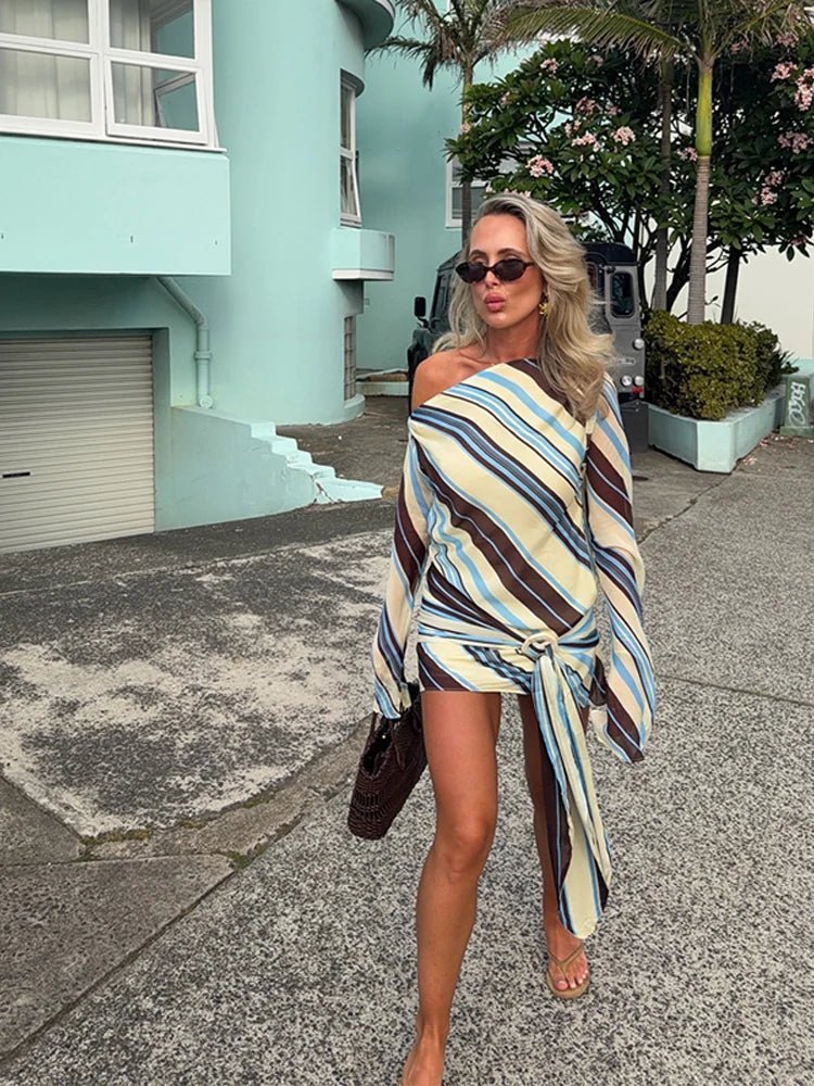 Nadira abito mini a righe con collo obliquo
