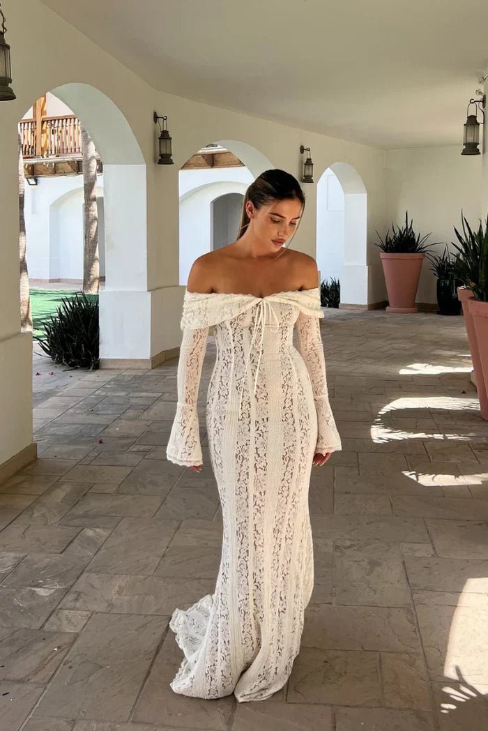 Ivy abito maxi in pizzo con spalle scoperte