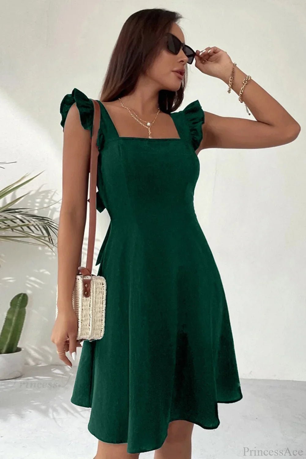 Mary vestito corto con volants e allacciatura sul retro