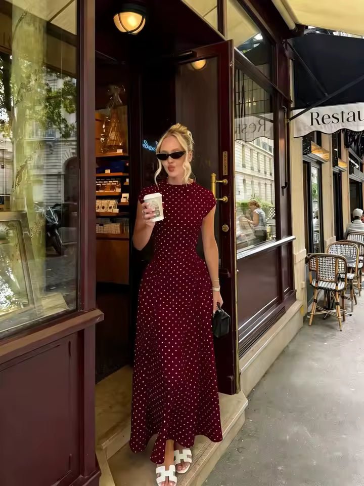 Vestito maxi svasato Sienna con maniche corte a sbuffo
