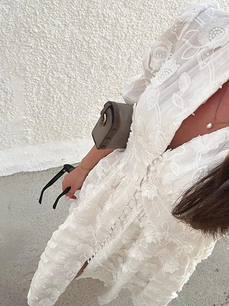 Abito Midi Teresa in Pizzo Ricamato con Scollo a V