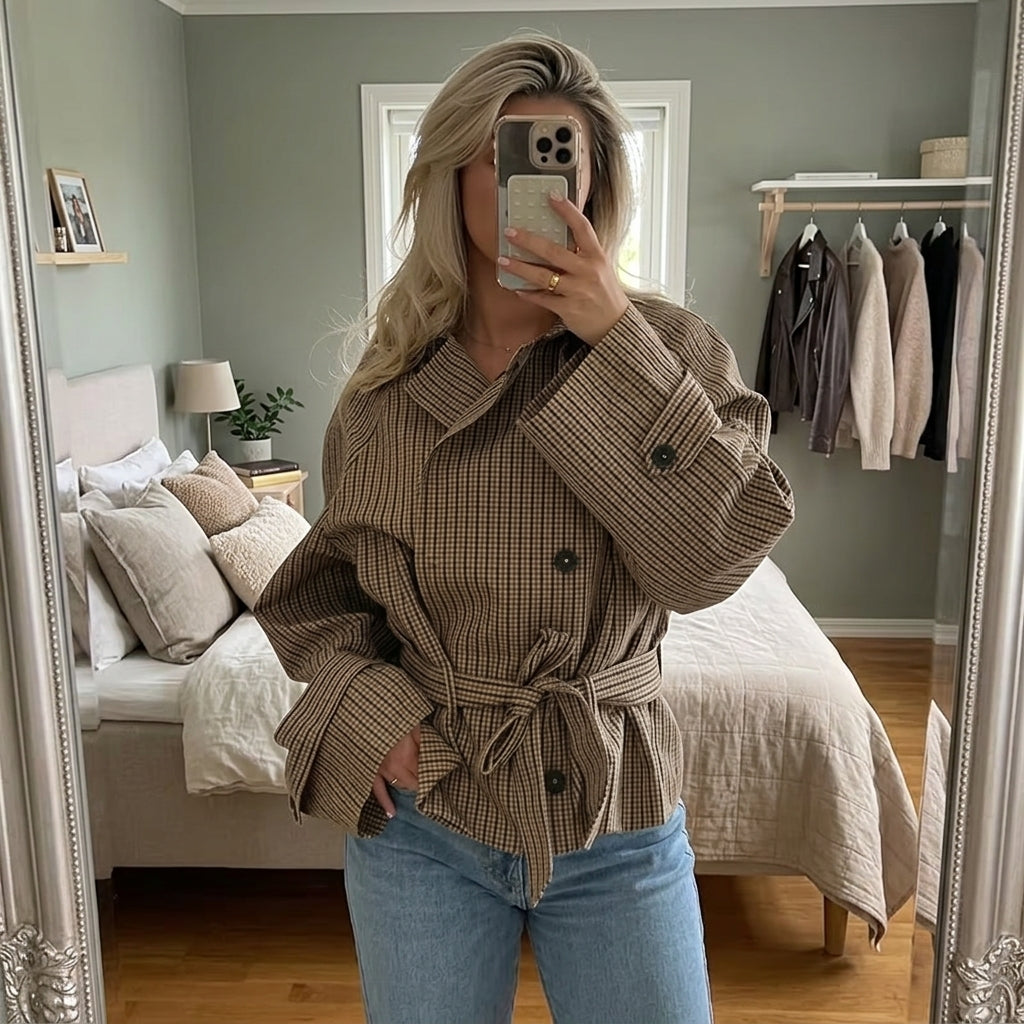 Trench coat a quadri Melissa con cintura
