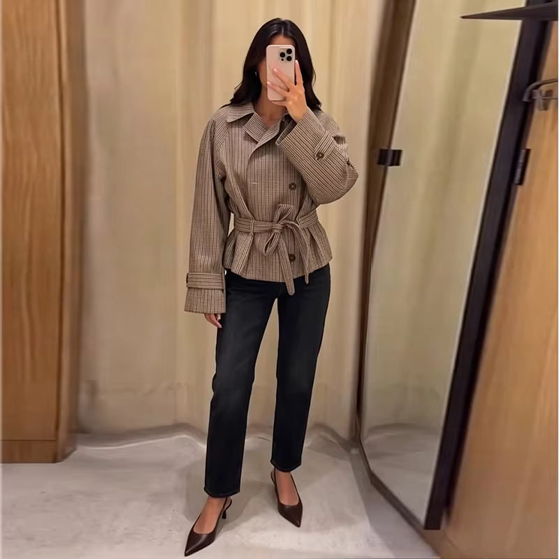 Trench coat a quadri Melissa con cintura