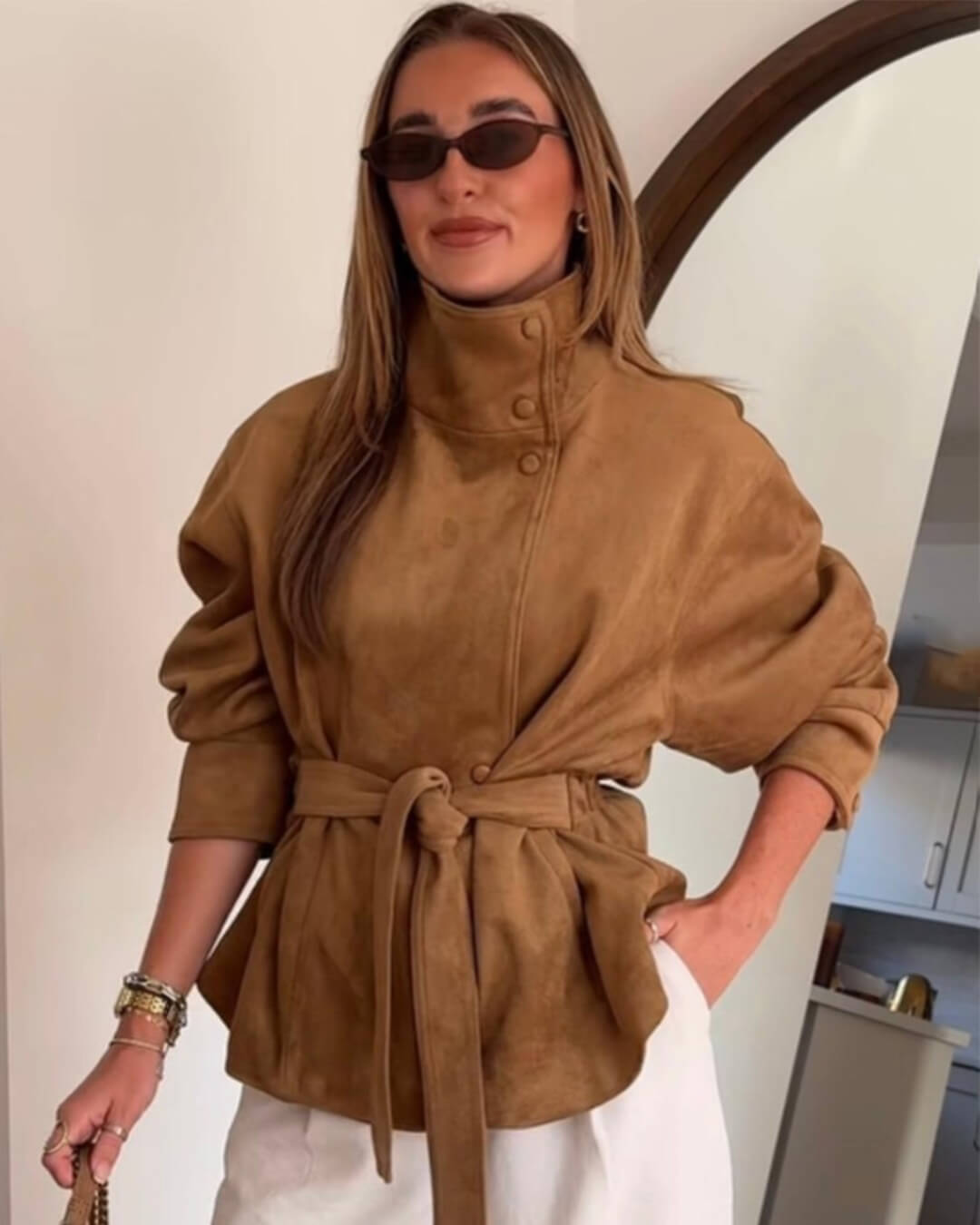 Giacca in suede Rebecca con lacci