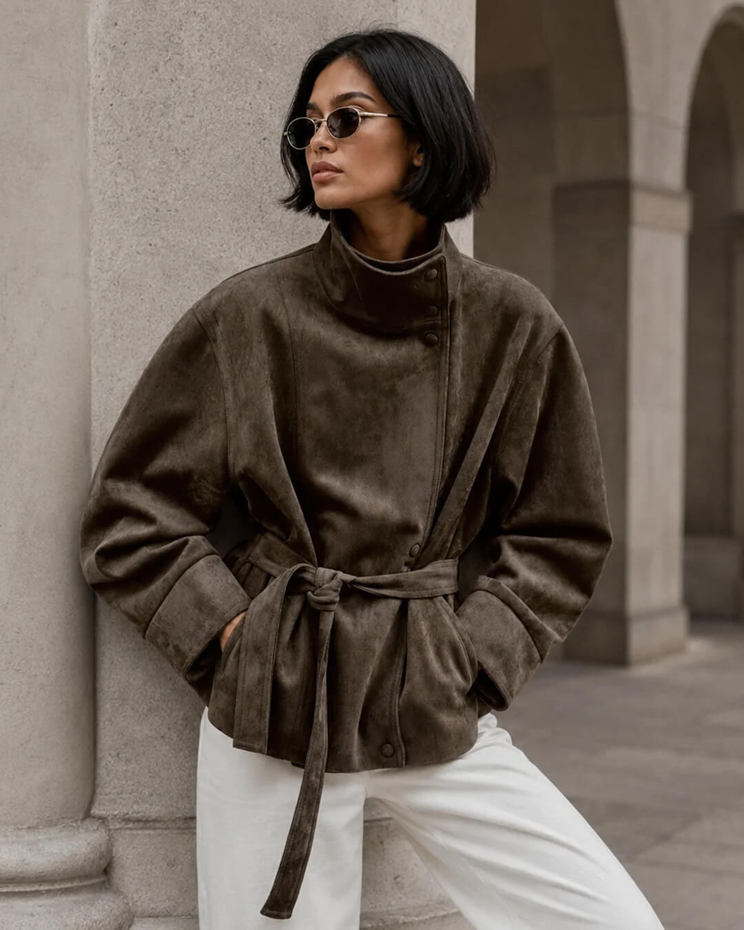 Giacca in suede Rebecca con lacci