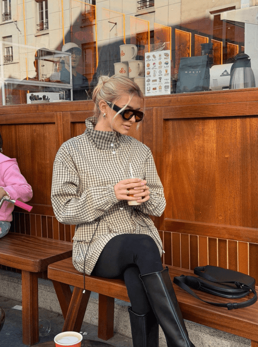 Giacca Sarah a Quadri Vintage con Vita Strutturata