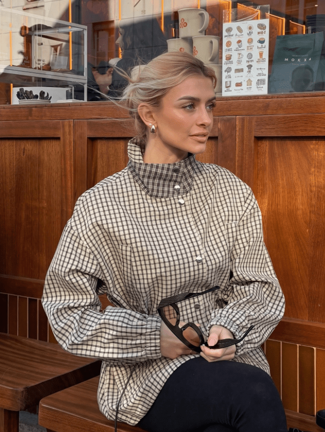 Giacca Sarah a Quadri Vintage con Vita Strutturata