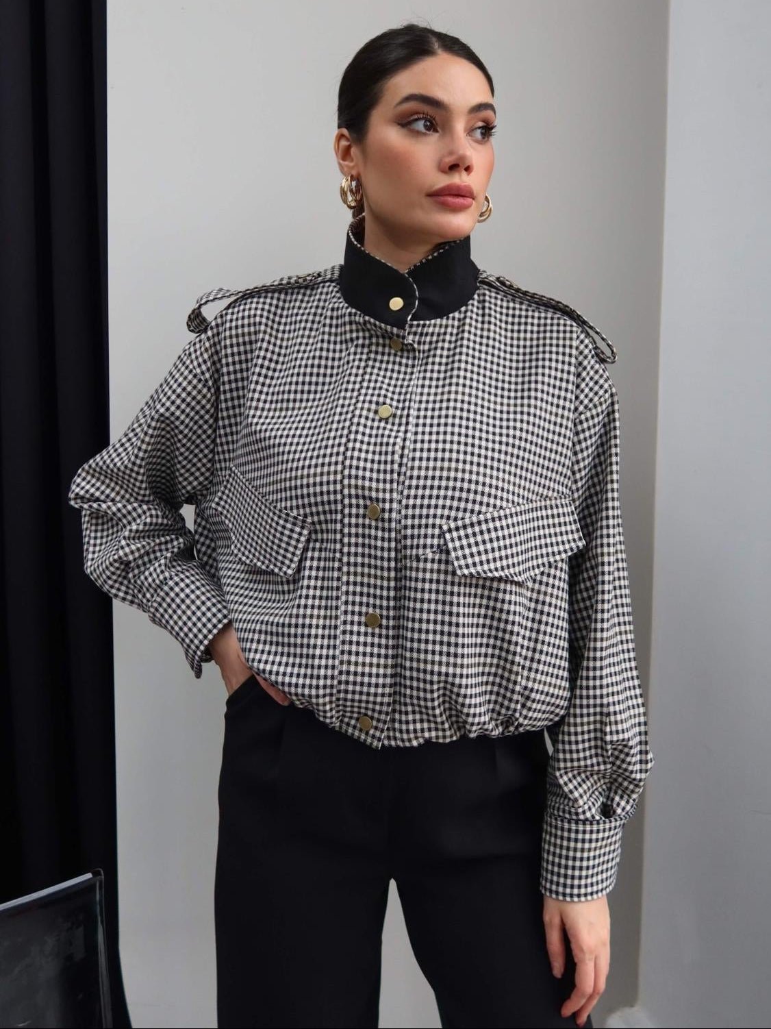 Giacca bomber a quadri Lisa con collo alto