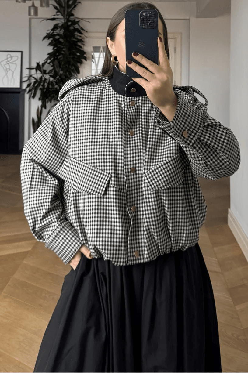 Giacca bomber a quadri Lisa con collo alto