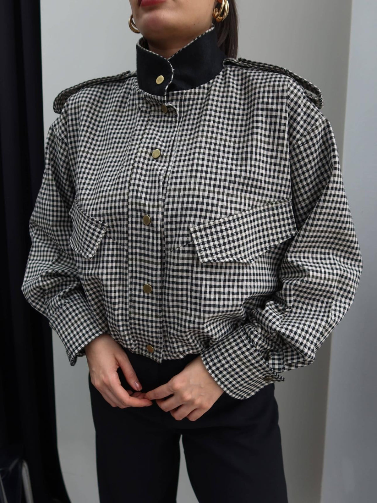 Giacca bomber a quadri Lisa con collo alto