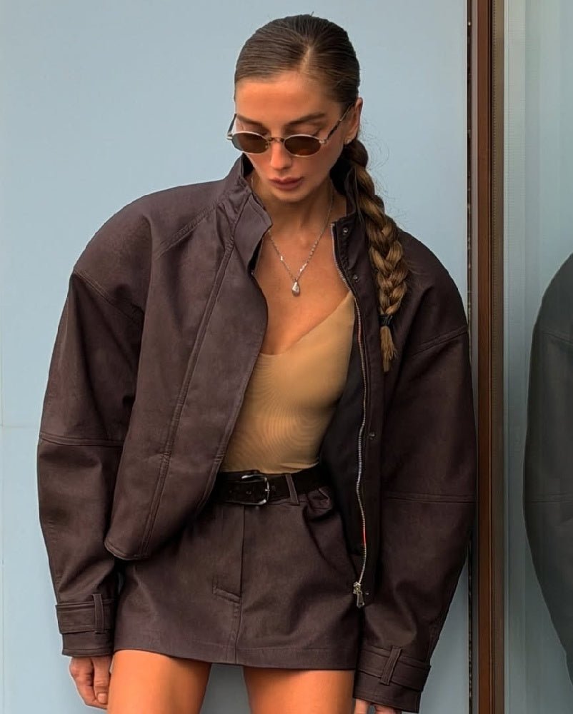 Giacca Emily in finta pelle scamosciata con zip