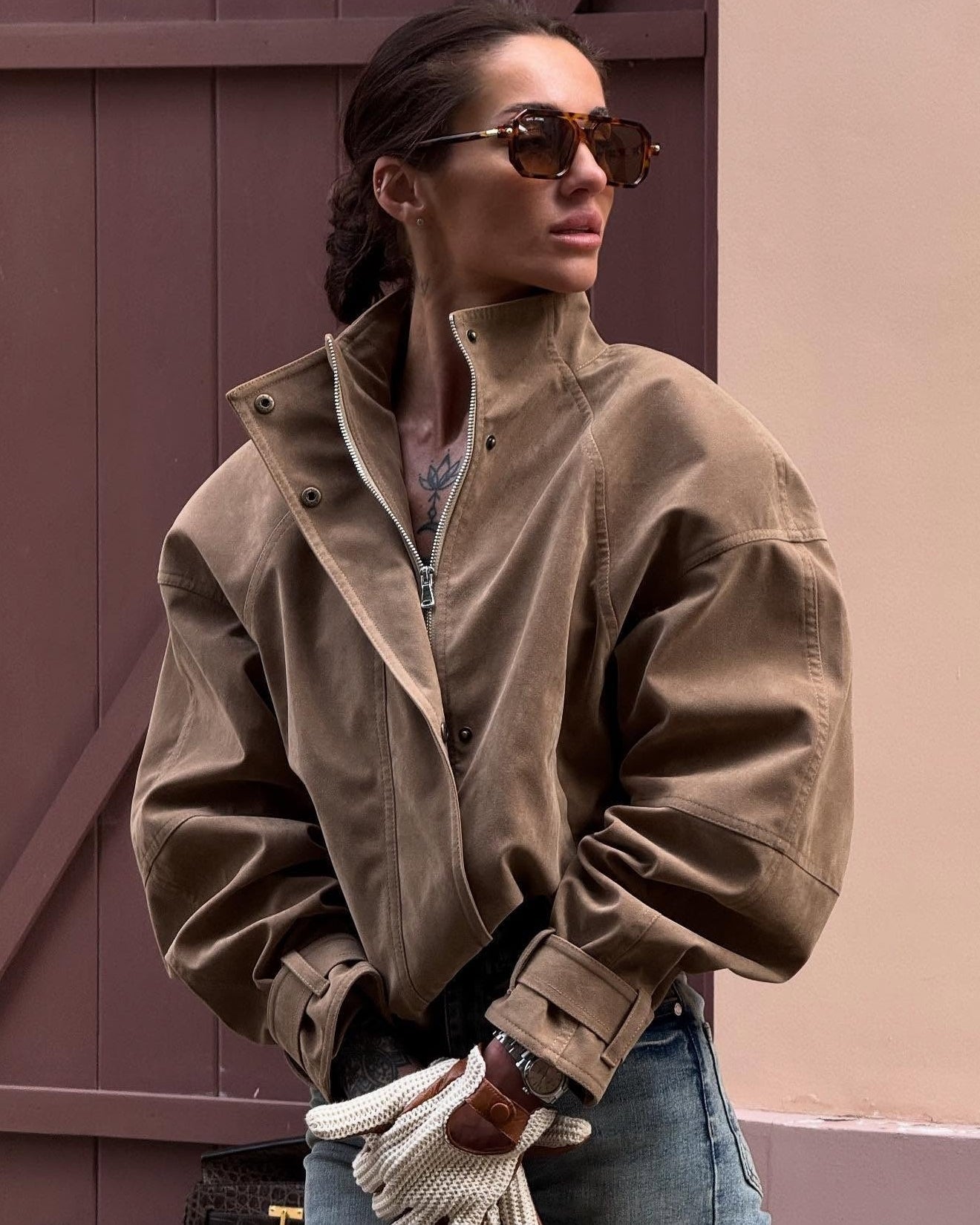 Giacca Emily in finta pelle scamosciata con zip