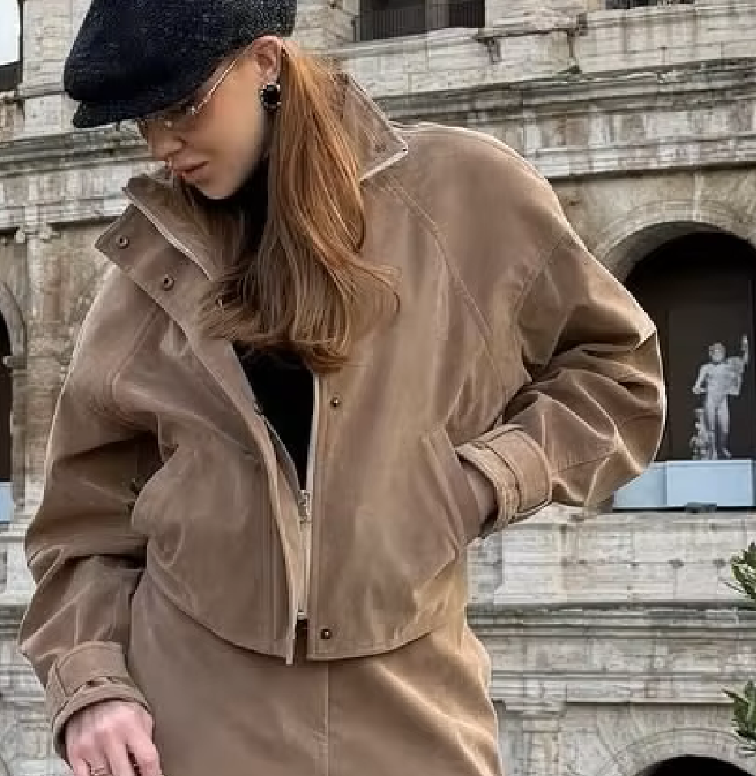Giacca Emily in finta pelle scamosciata con zip