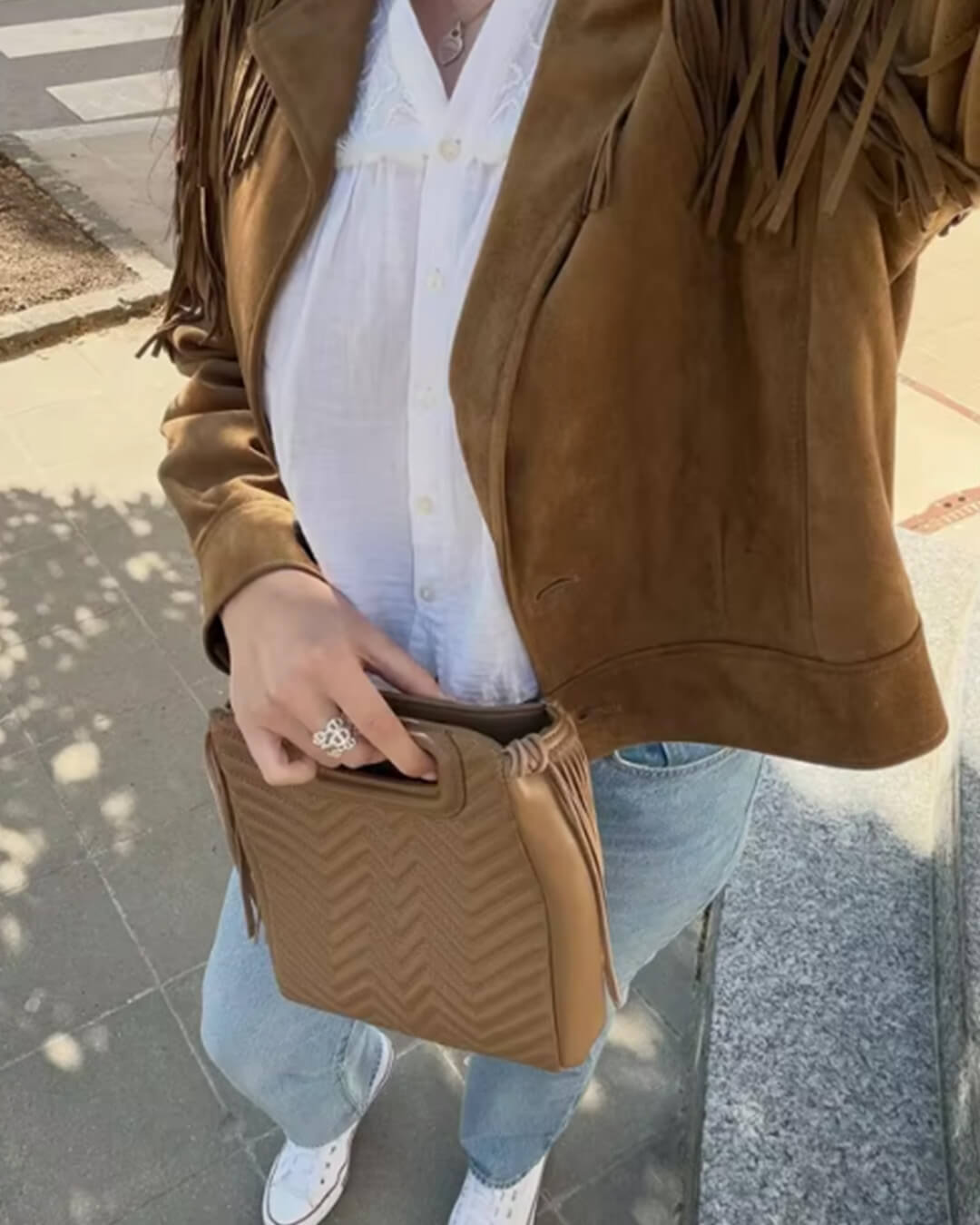 Giacca western Julie in finta pelle scamosciata con frange