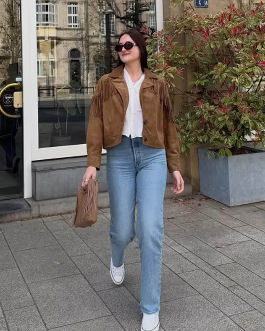 Giacca western Julie in finta pelle scamosciata con frange